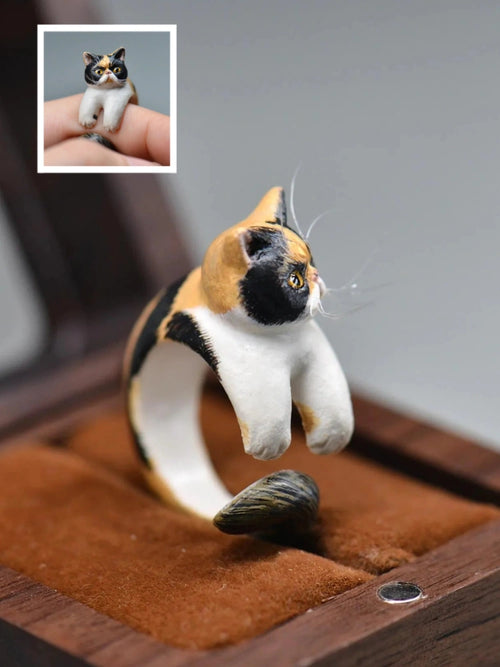 Csutom Cat Hug Handmade Ring